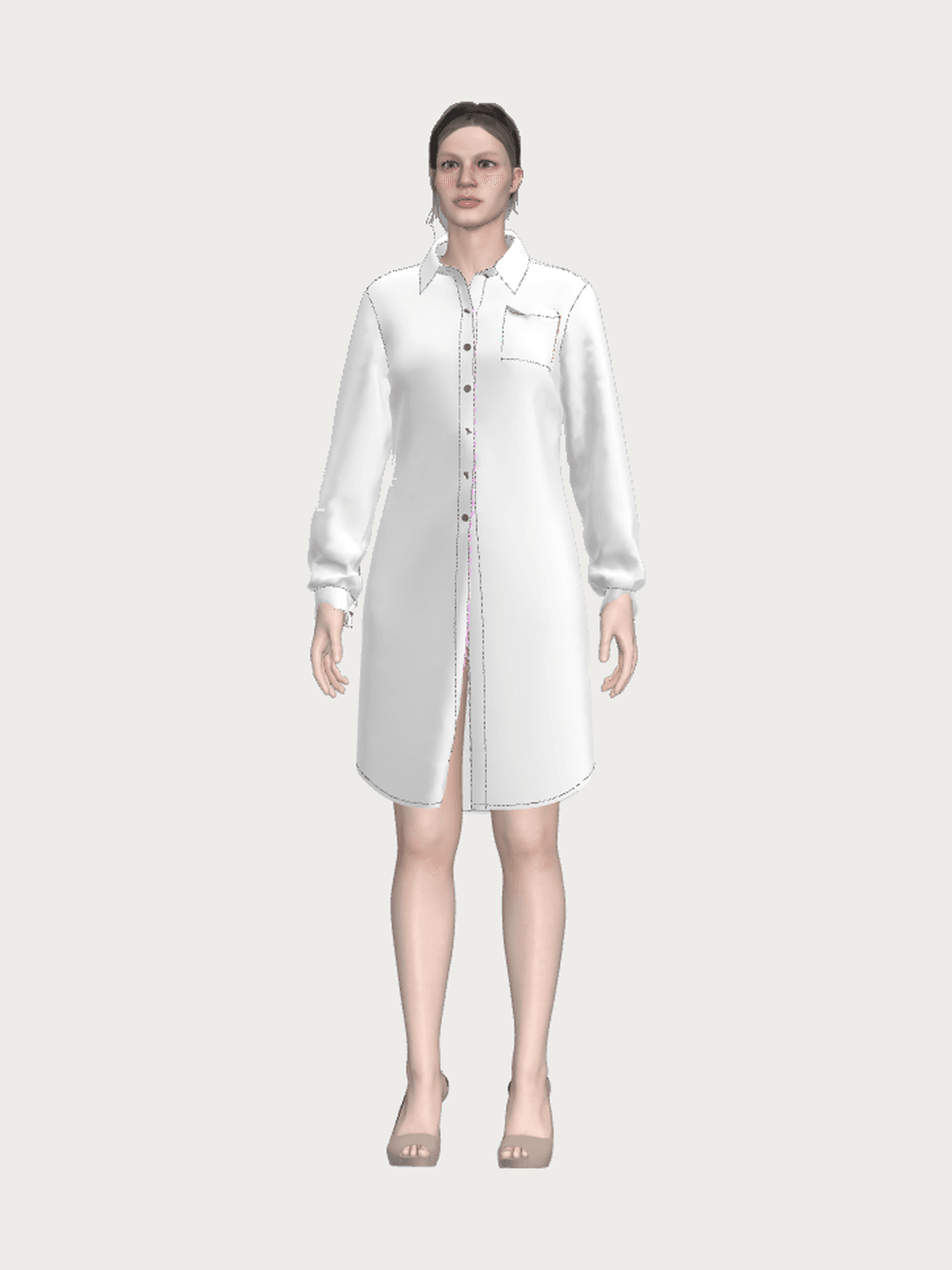 Robe-chemise blanche à coupe ample, col classique et poche poitrine